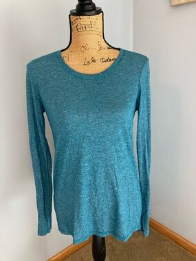Michael Stars Teal Long Sleeve Crewneck Top Women OS One Size USA